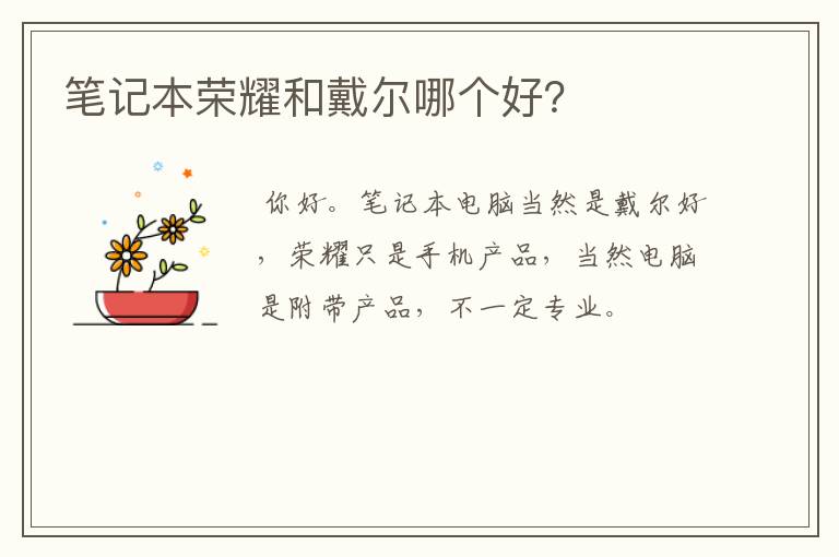 笔记本荣耀和戴尔哪个好？