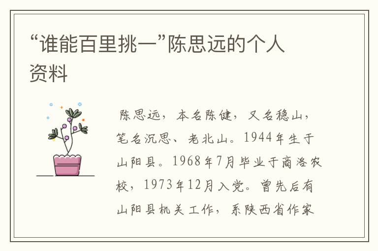 “谁能百里挑一”陈思远的个人资料