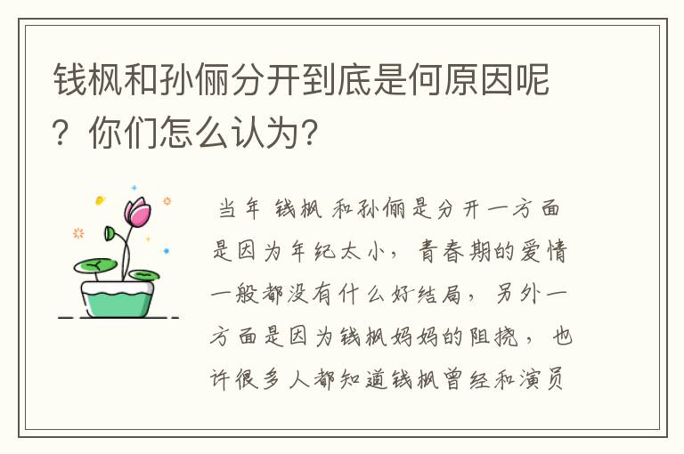 钱枫和孙俪分开到底是何原因呢？你们怎么认为？