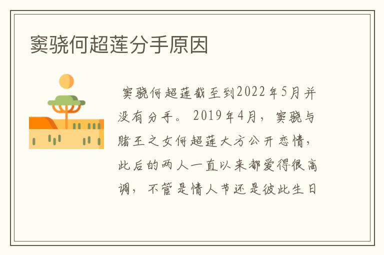窦骁何超莲分手原因