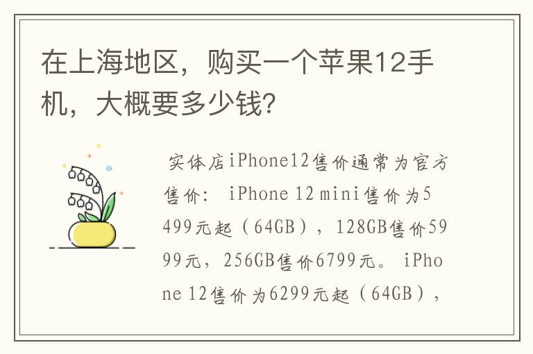 在上海地区，购买一个苹果12手机，大概要多少钱？