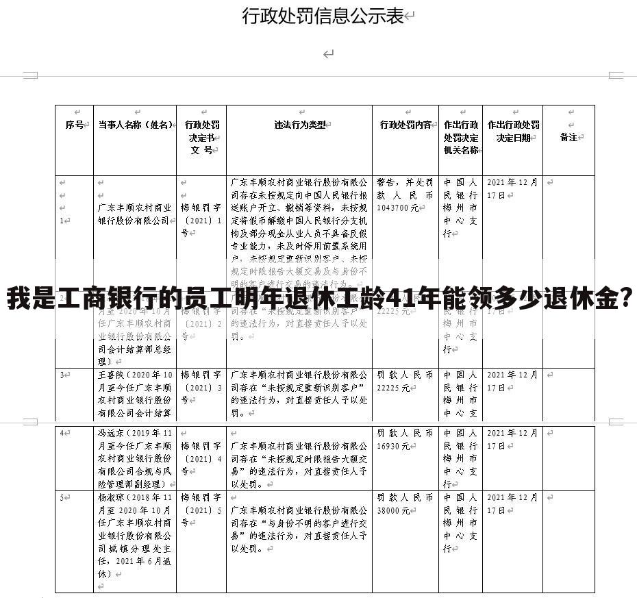 我是工商银行的员工明年退休工龄41年能领多少退休金?