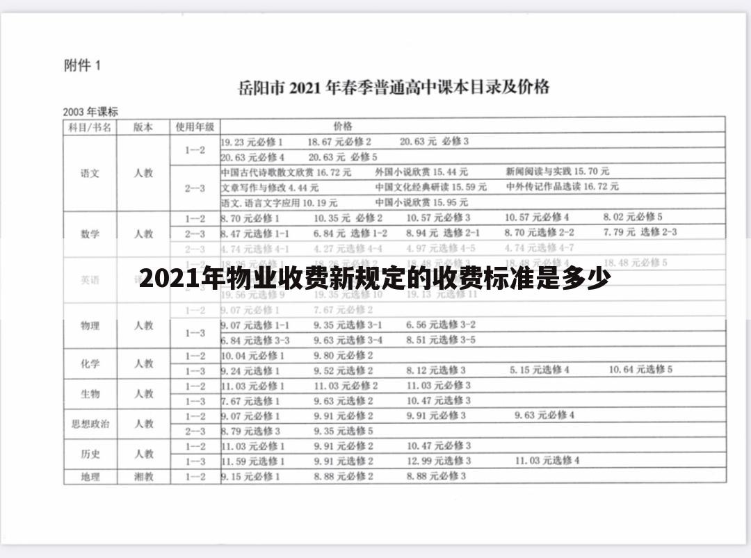 2021年物业收费新规定的收费标准是多少