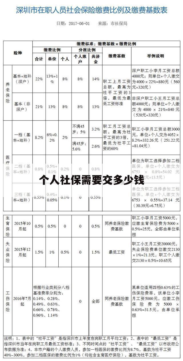 个人社保需要交多少钱