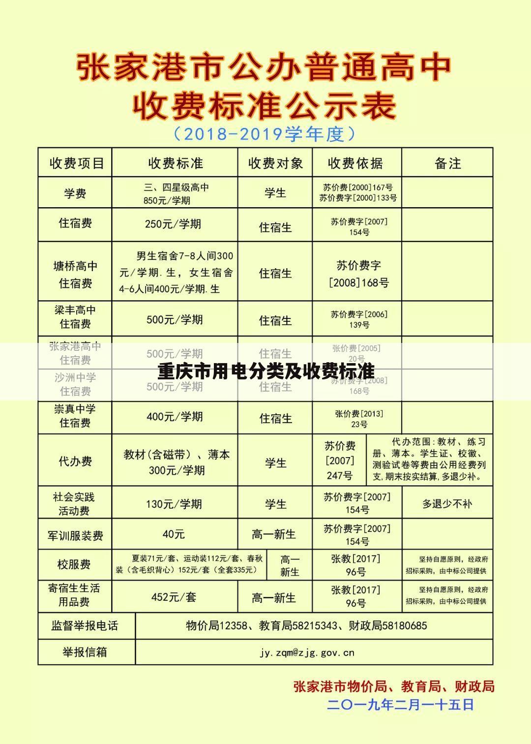 重庆市用电分类及收费标准