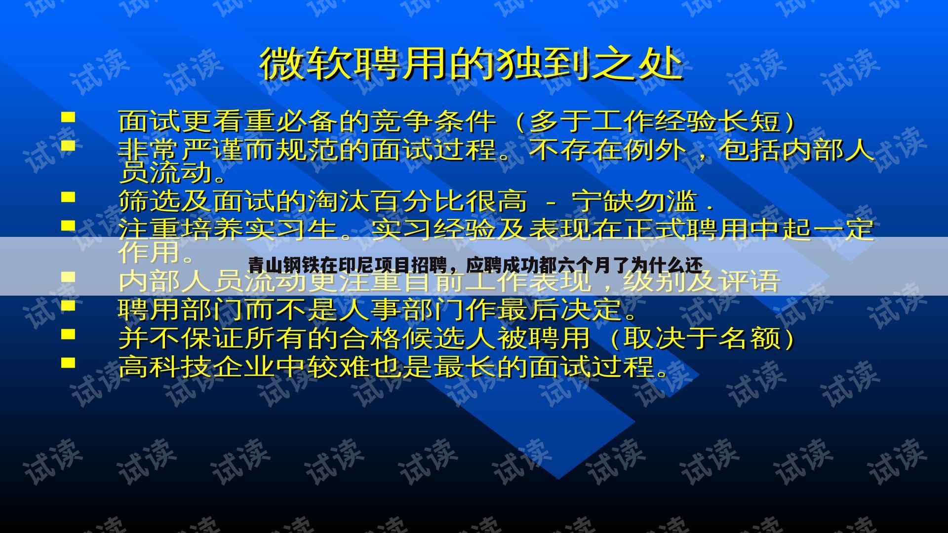 青山钢铁在印尼项目招聘,应聘成功都六个月了为什么还