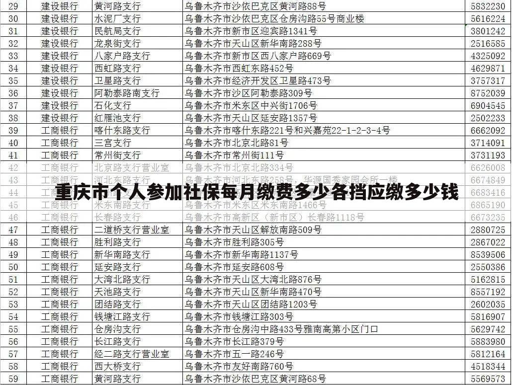 重庆市个人参加社保每月缴费多少各挡应缴多少钱