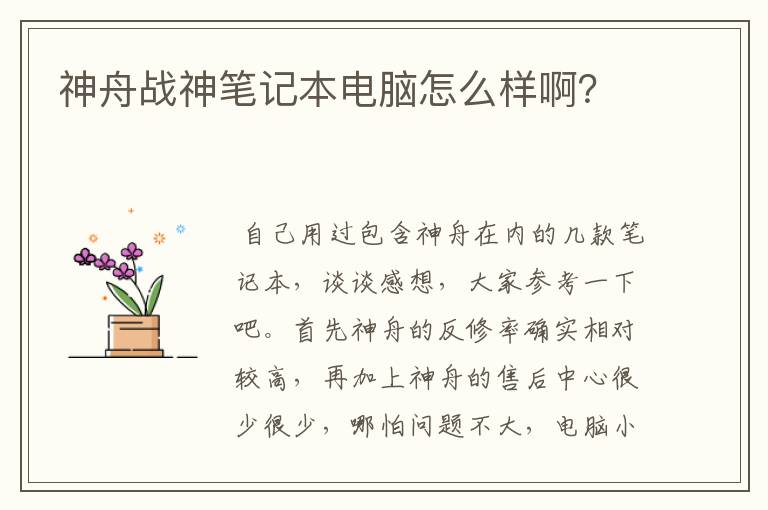 神舟战神笔记本电脑怎么样啊？