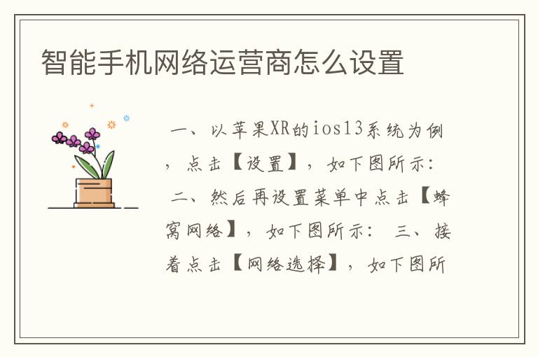 智能手机网络运营商怎么设置