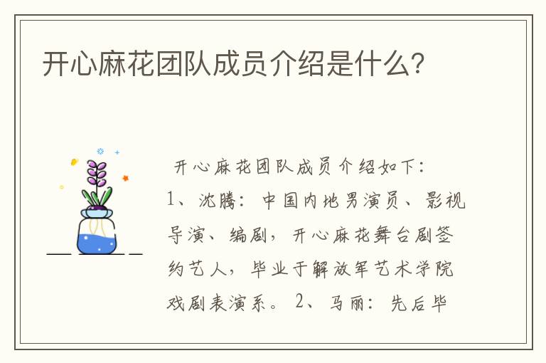 开心麻花团队成员介绍是什么？