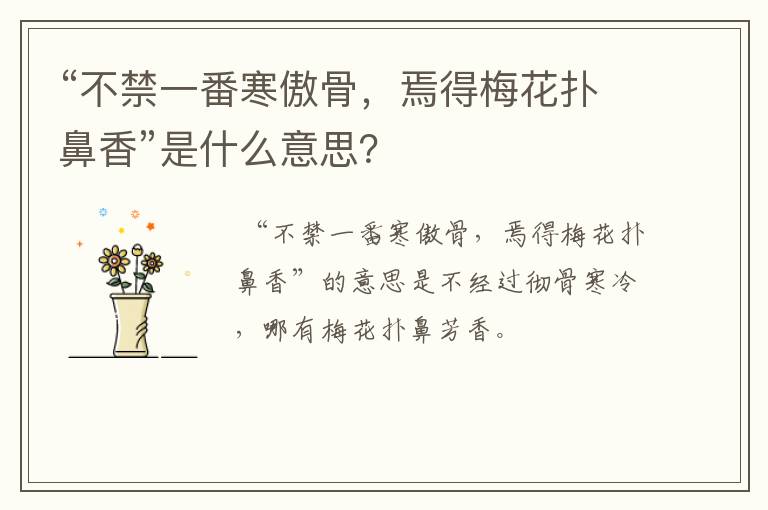“不禁一番寒傲骨，焉得梅花扑鼻香”是什么意思？