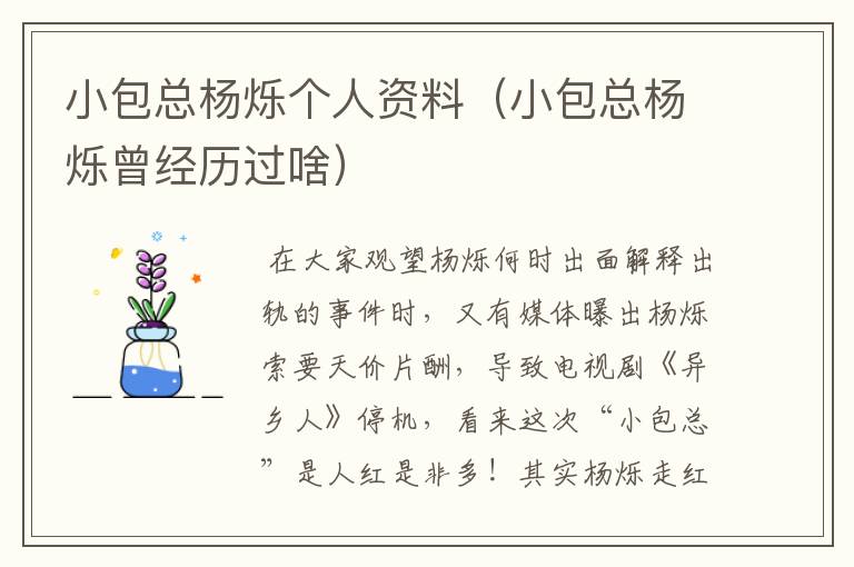 小包总杨烁个人资料（小包总杨烁曾经历过啥）