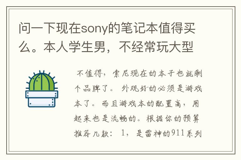 问一下现在sony的笔记本值得买么。本人学生男，不经常玩大型游戏，预算 6000左右，对笔记本的要