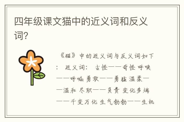 四年级课文猫中的近义词和反义词?