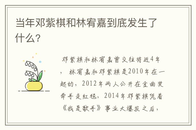 当年邓紫棋和林宥嘉到底发生了什么?