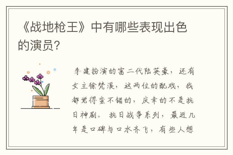 《战地枪王》中有哪些表现出色的演员？