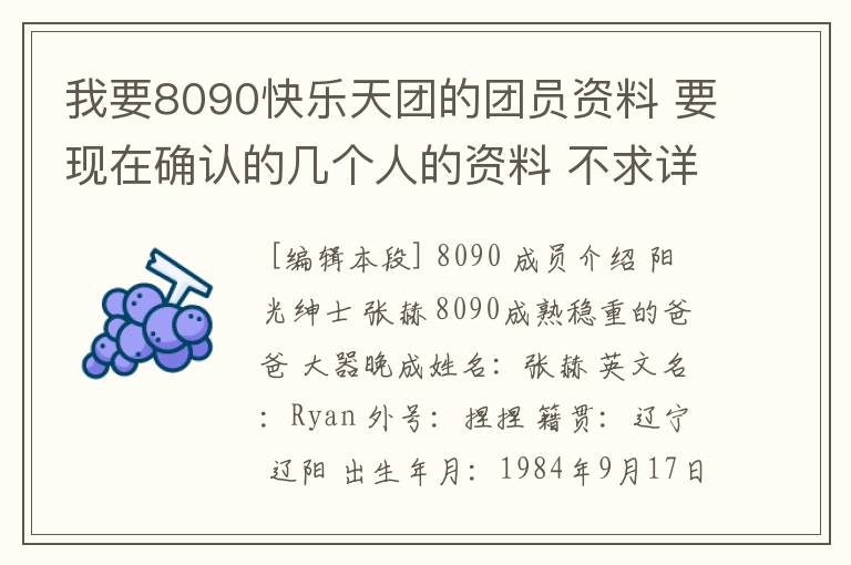 我要8090快乐天团的团员资料 要现在确认的几个人的资料 不求详细求姓名 和照片