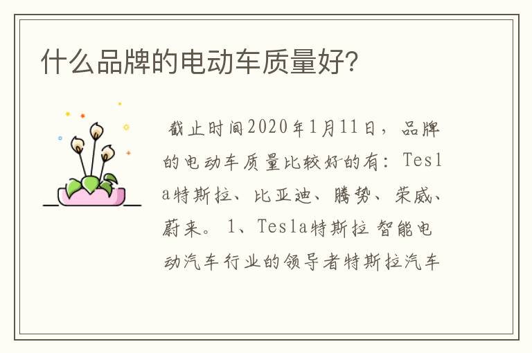 什么品牌的电动车质量好？