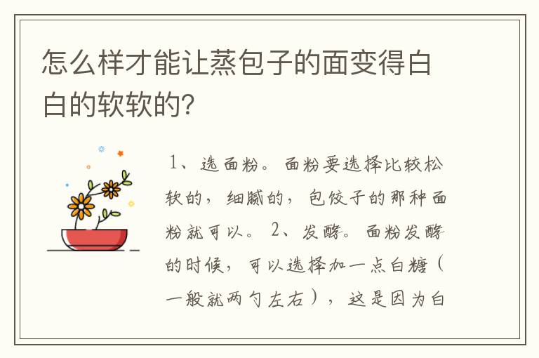 怎么样才能让蒸包子的面变得白白的软软的？
