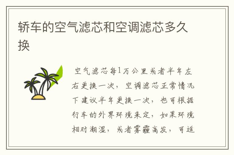 轿车的空气滤芯和空调滤芯多久换