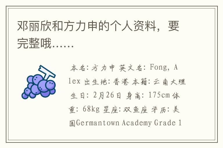 邓丽欣和方力申的个人资料，要完整哦……