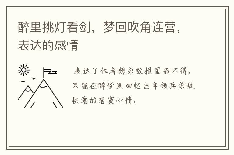 醉里挑灯看剑，梦回吹角连营，表达的感情