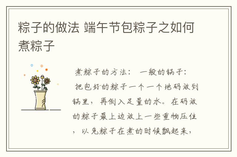 粽子的做法 端午节包粽子之如何煮粽子