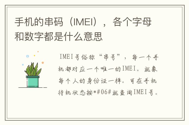 手机的串码（IMEI），各个字母和数字都是什么意思