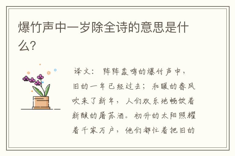 爆竹声中一岁除全诗的意思是什么？