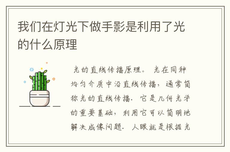 我们在灯光下做手影是利用了光的什么原理