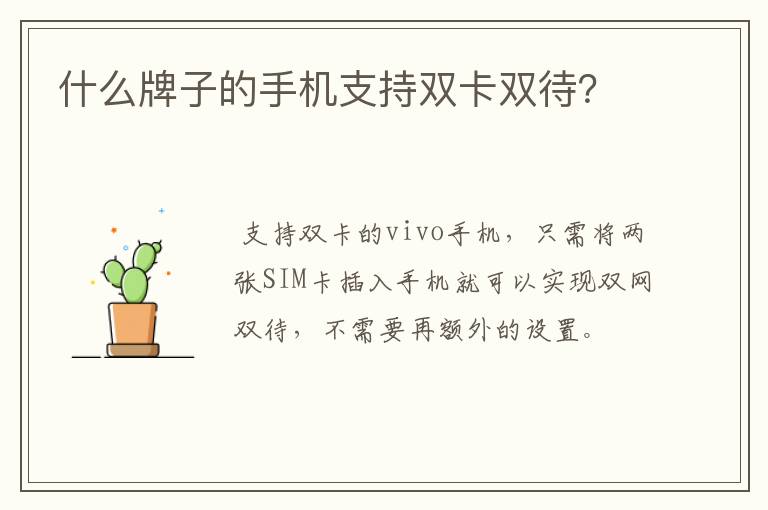 什么牌子的手机支持双卡双待？